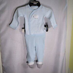 Baby Sheep Lamb Blue striped 2pc Footed Newborn EASY TO OPEN